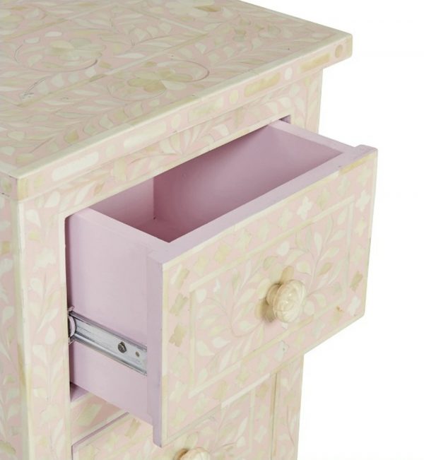 Floral 2 Drawer Bone Inlay Bedside – Blush Pink