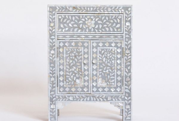 Charlotte Pearl Inlay Floral Nightstand – White