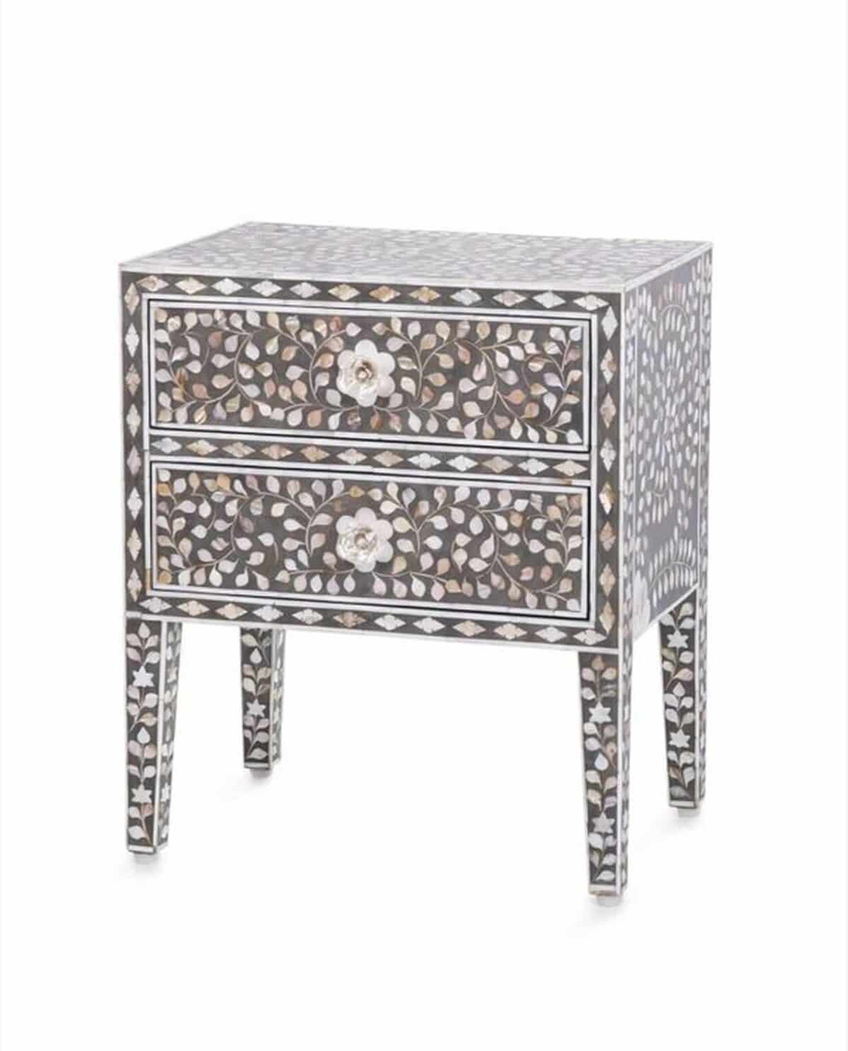 Pearl Inlay Floral 2 Drawer Bedside