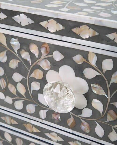 Pearl Inlay Floral 2 Drawer Bedside