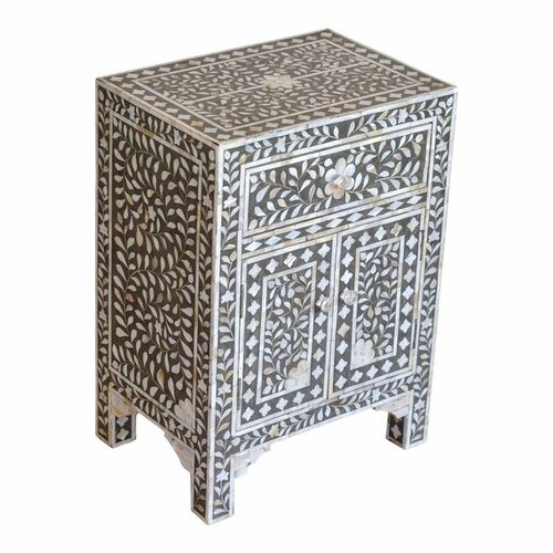 Charlotte Pearl Inlay Floral Nightstand – Grey