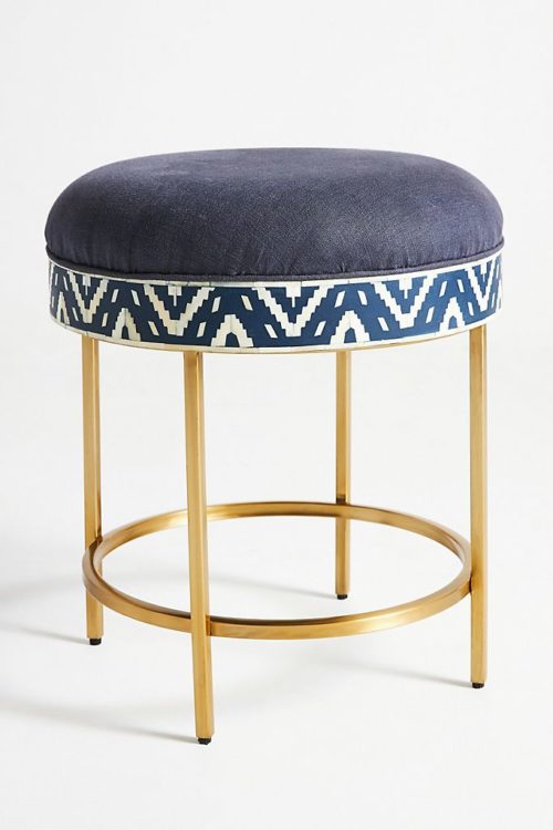 Ikat Bone Inlay Stool / Side table in Blue