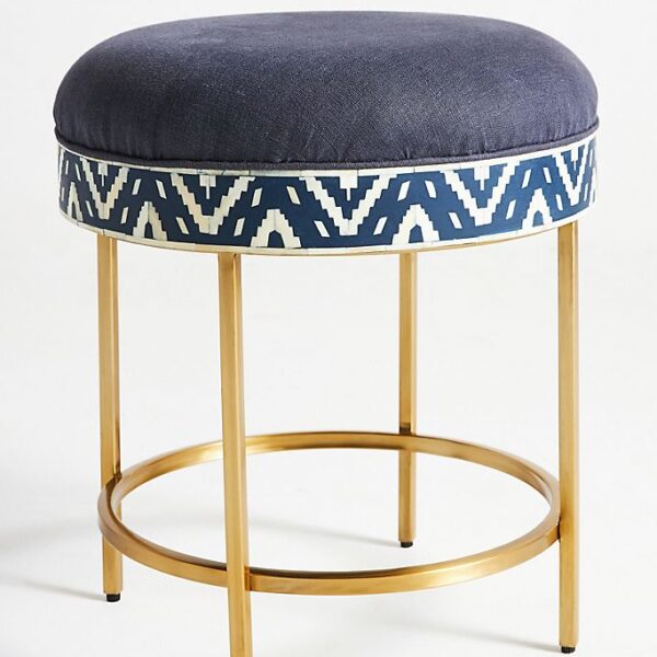 Ikat Bone Inlay Stool / Side table in Blue