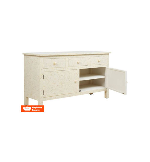 Floral Bone Inlay 3 Drawers and 2 Door Side Board in White