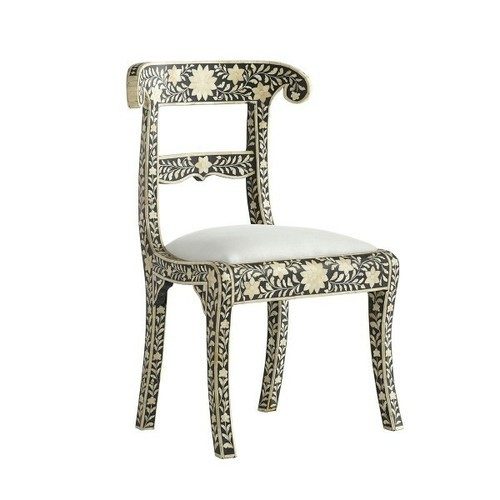 Floral Bone Inlay Chair – Black