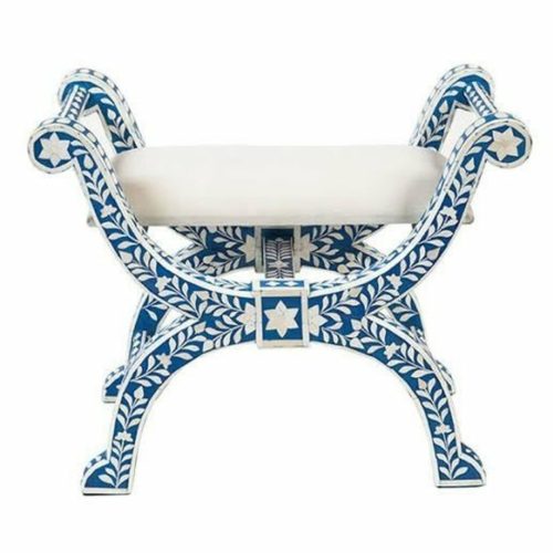 Floral Bone Inlay Ottoman / Roman Stool / Provincial Seating