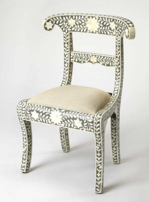 Floral Bone Inlay Chair – Black