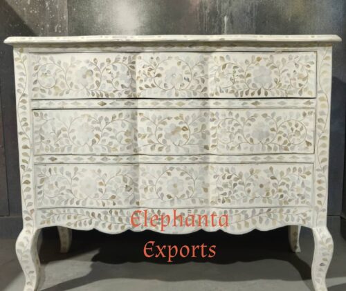 Provincial French Mother of Pearl Inlay Chest of 3 Drawers