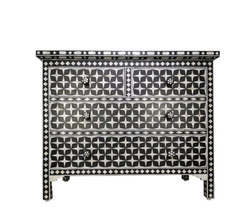 Star Design Mother of Pearl Inlay Chest of 4 Drawers – Black