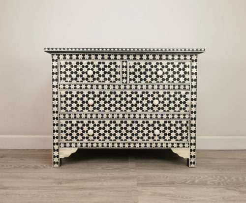 Bone Inlay Laced Chest Of 4 Drawers in Black