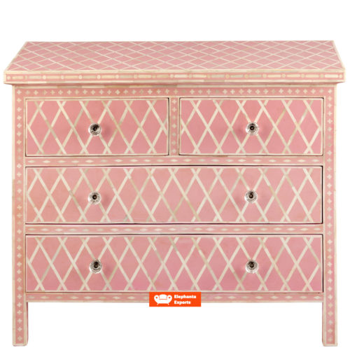 Bone Inlay Chest of 4 Drawers in Pink Diamond