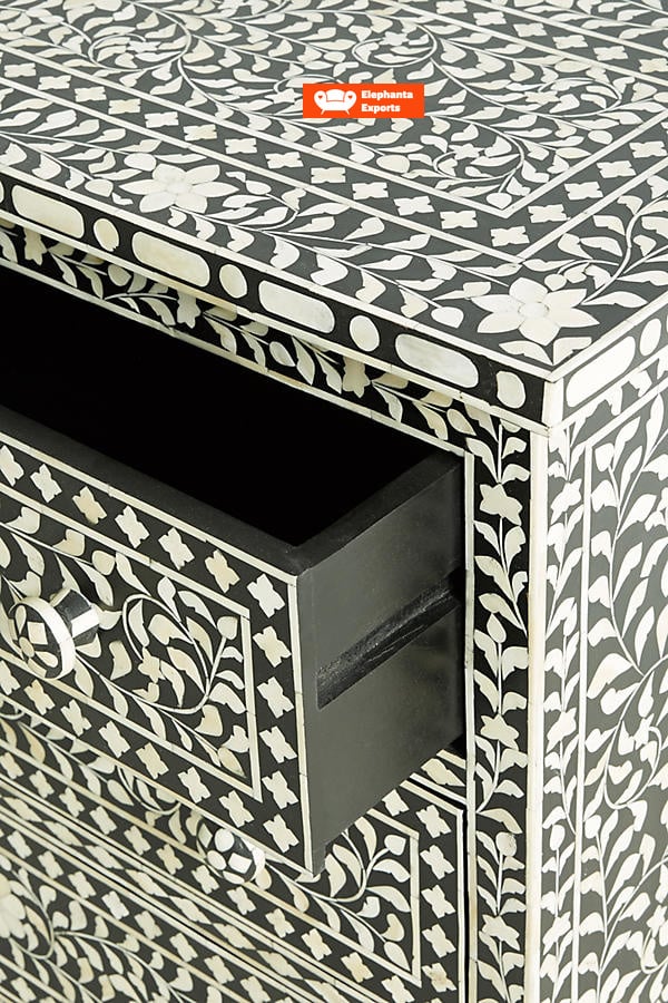 Bone Inlay Chest of 3 Drawers Floral