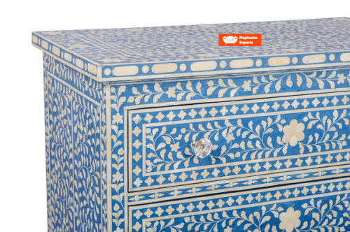 Bone Inlay Chest of 3 Drawers Floral – Blue