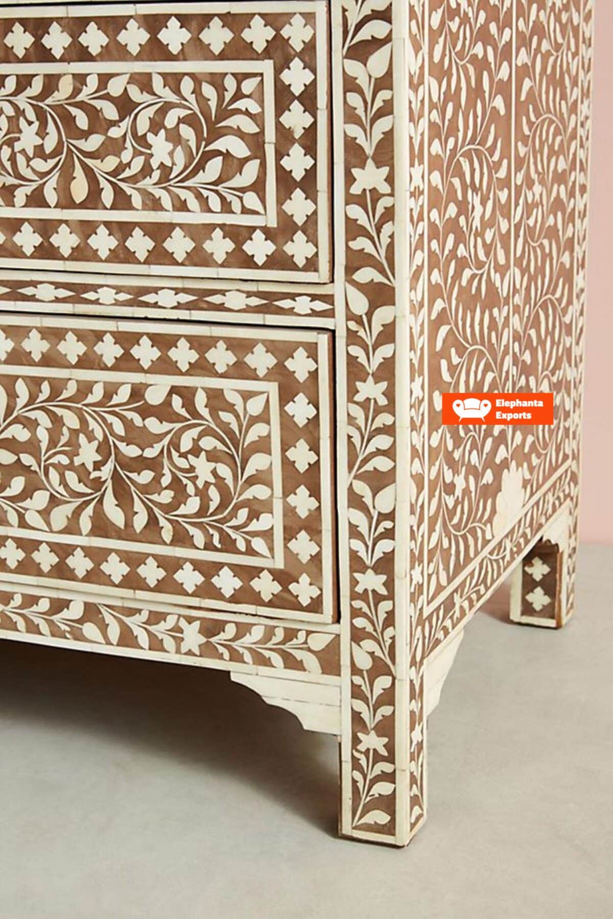 Floral Design Bone Inlay 7 Drawer Dresser – Brown