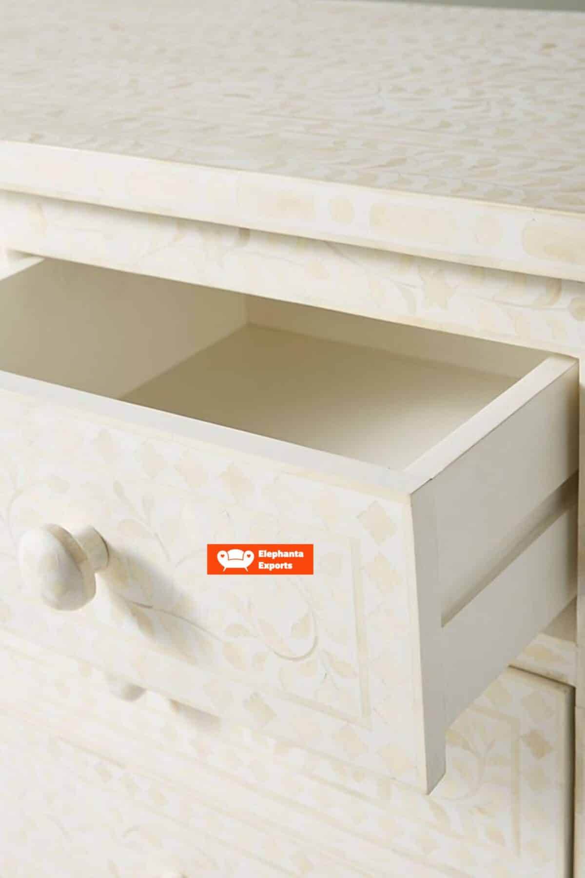 Floral Design Bone Inlay 7 Drawer Dresser – Teal Green