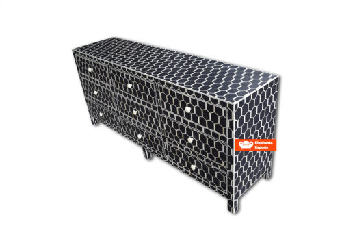 Bone Inlay 9 Drawer Dresser Honeycomb Design – Grey