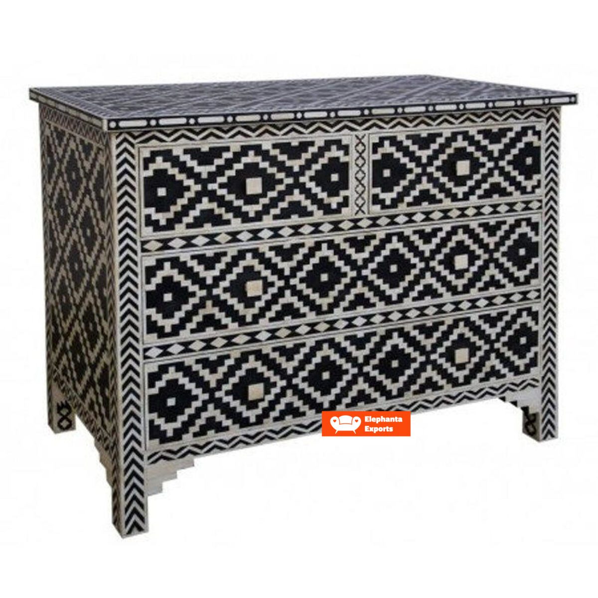 Bone Inlay Ikat Chest of 4 Drawers in Black