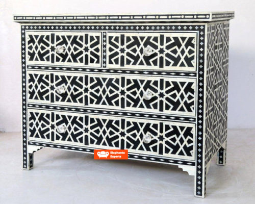 Bone Inlay Chest of 4 Drawers Abstract – Black