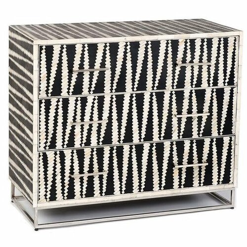 Electric Design Bone Inlay Chest of 3 Drawers in Black & White