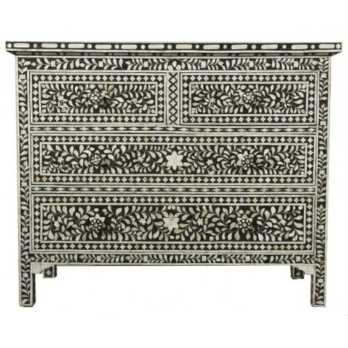 Mother of Pearl Bone Inlay Floral 4 Drawer Chest
