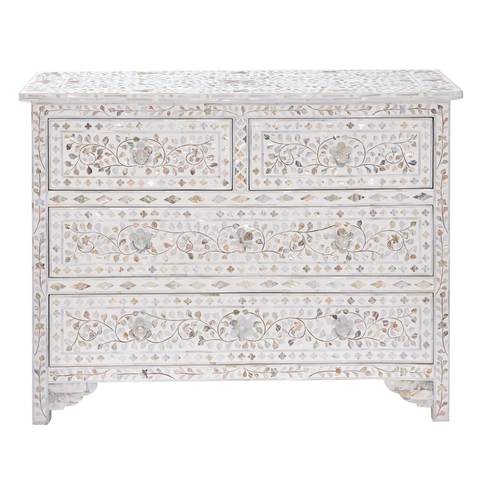 Mother of Pearl Bone Inlay Floral 4 Drawer Chest