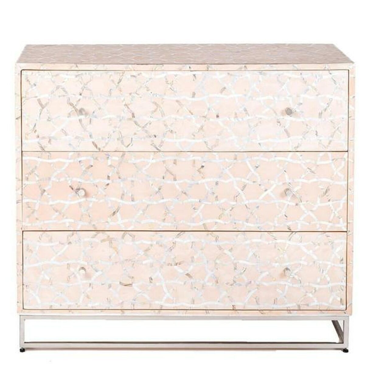 Geometric Design Mother of Pearl Chest of 3 Drawers in Soft Pink