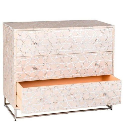 Geometric Design Mother of Pearl Chest of 3 Drawers in Soft Pink