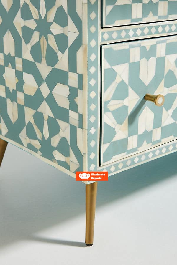 Moroccan Bone Inlay Chest of 9 Drawers in Light Green