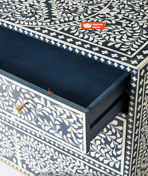 Floral Intertwine Bone Inlay Chest of 3 Drawers – Grey