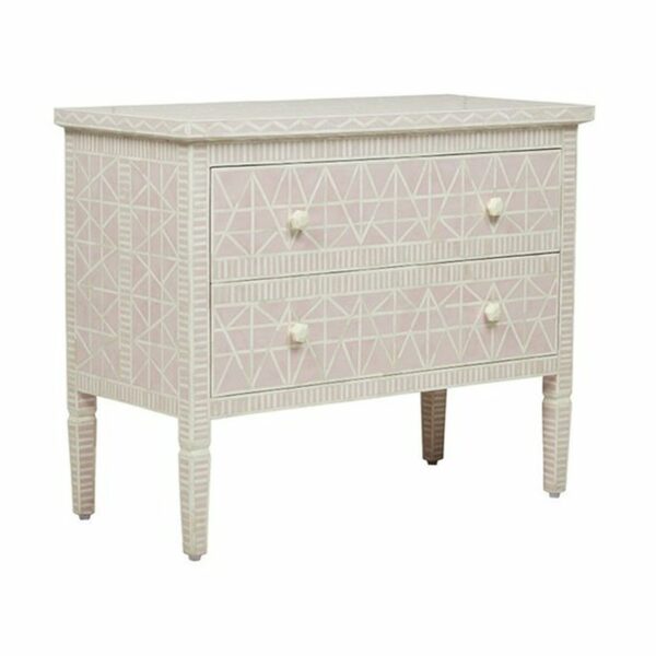 Geometric Design Bone Inlay Chest of 2 Drawers in Soft Pink