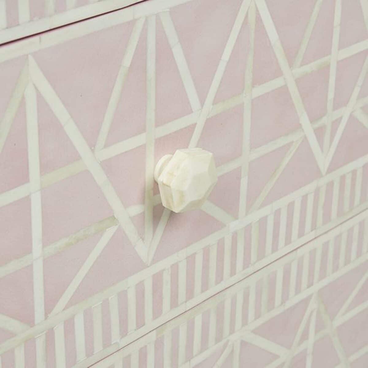 Geometric Design Bone Inlay Chest of 2 Drawers in Soft Pink