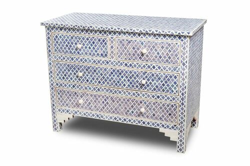 Bone Inlay Chest of 4 Drawers Marrakech Dyed – Blue