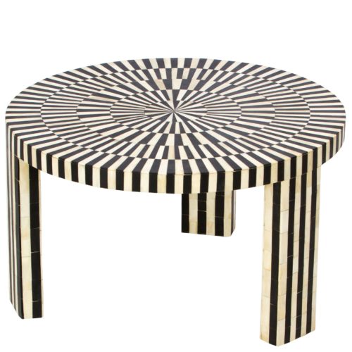 Striped Bone Inlay Centre Table in Black and White