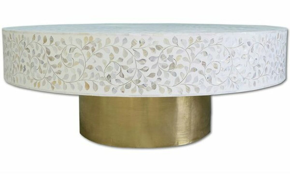 Floral Mother of Pearl Inlay Coffee Table in White