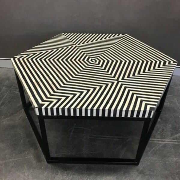 Striped Bone Inlay Coffee Table with Metal Stand – Black