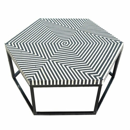 Striped Bone Inlay Coffee Table with Metal Stand – Black