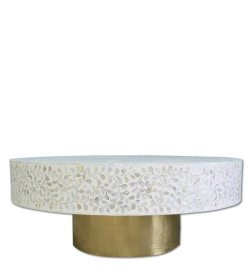 Floral Mother of Pearl Inlay Coffee Table in White
