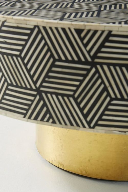 Bone Inlay Optical Coffee Table with Brass Polished Base – Black