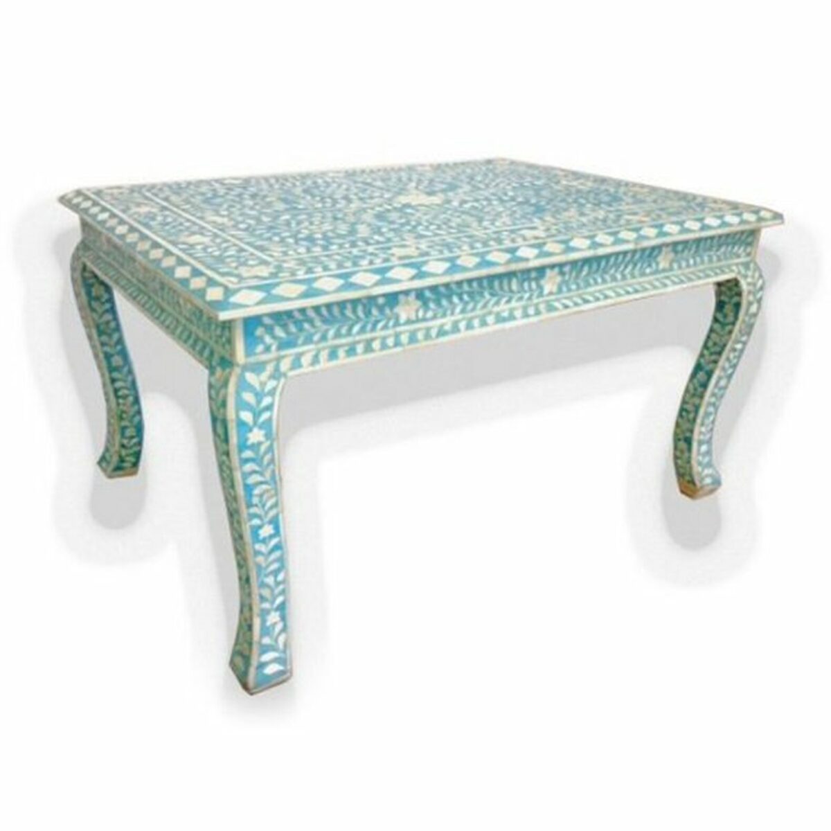 Floral Bone Inlay Coffee Table / Centre Table in Blue