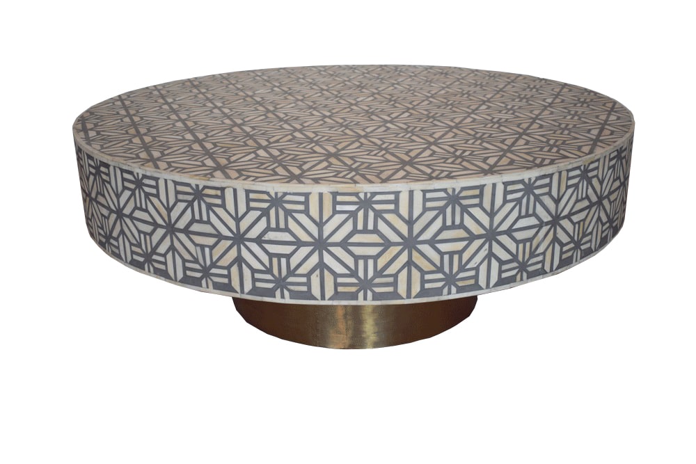 Spider Bone Inlay Coffee Table in Grey with Brass Polished Base – Elephanta  Exports