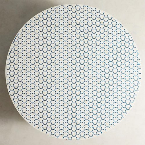 Bone Inlay Coffee Table Targua Round – Teal Blue