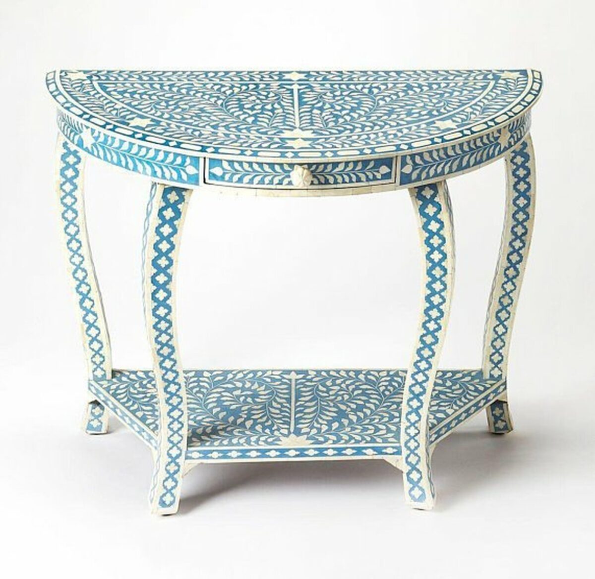 Floral Bone Inlay Console Table in Light Blue