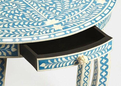 Floral Bone Inlay Console Table in Light Blue