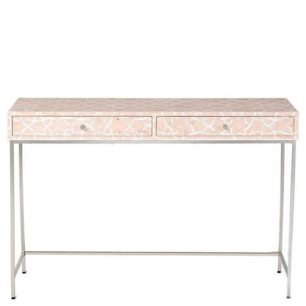 Geometric Mother of Pearl Inlay Console Table in Soft Pink