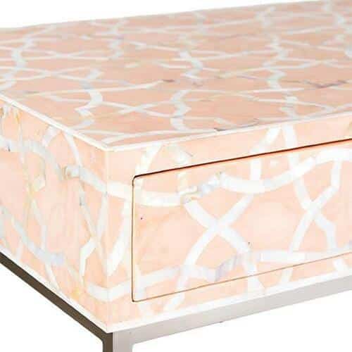 Geometric Mother of Pearl Inlay Console Table in Soft Pink