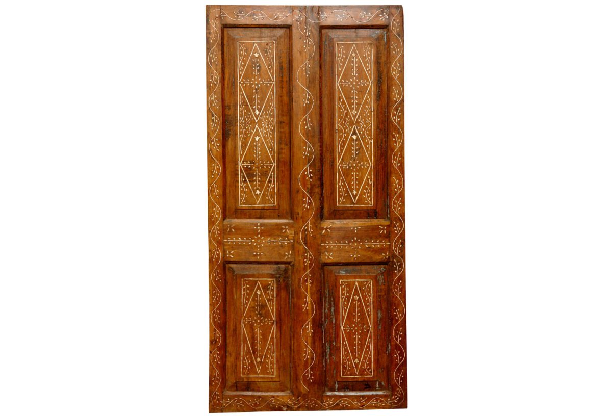 Teak and Bone Inlay Wooden Door