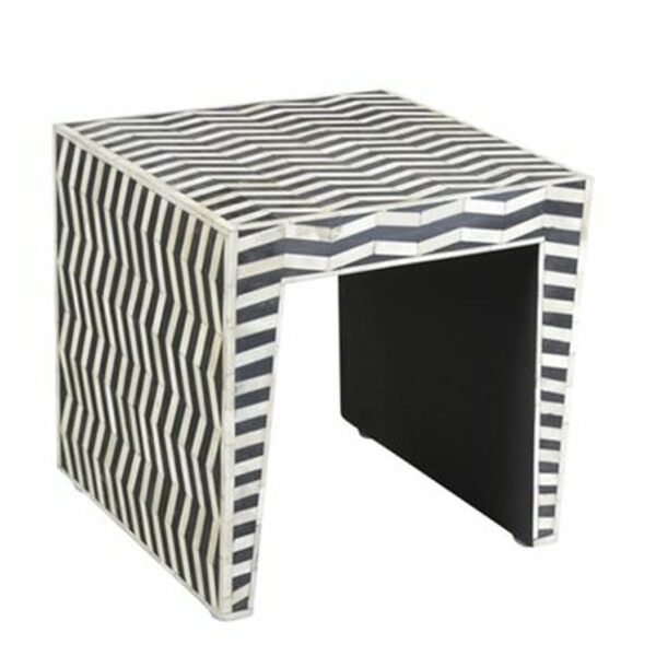 Wave Bone Inlay Side Table in Black