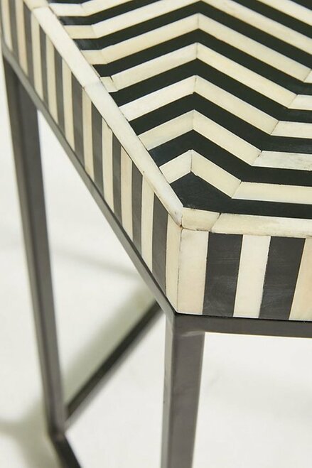 Striped Hexagonal Bone Inlay Side Table – Black