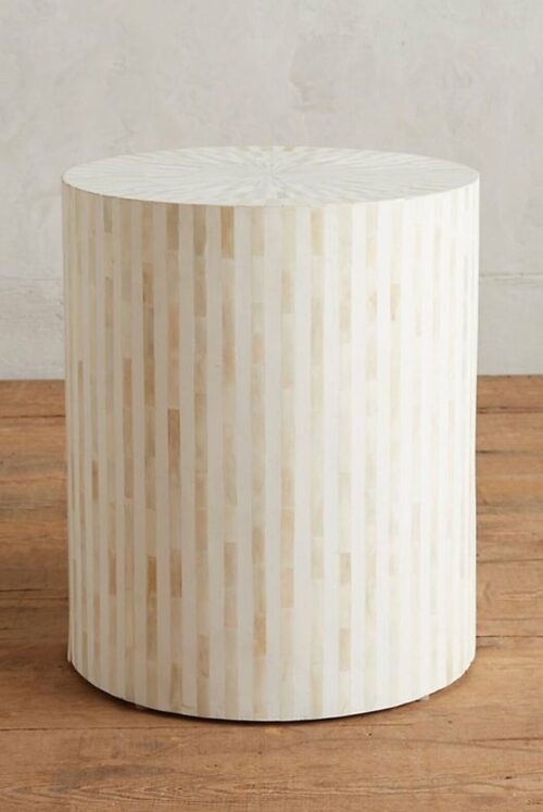 Striped Bone Inlay Drum / Stool / Side Table in White