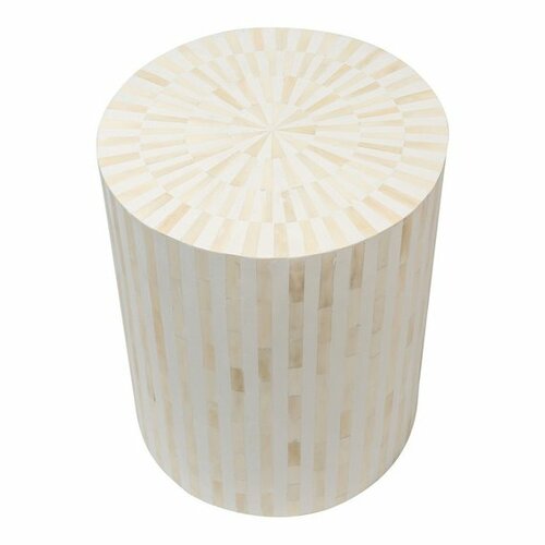 Striped Bone Inlay Drum / Stool / Side Table in White